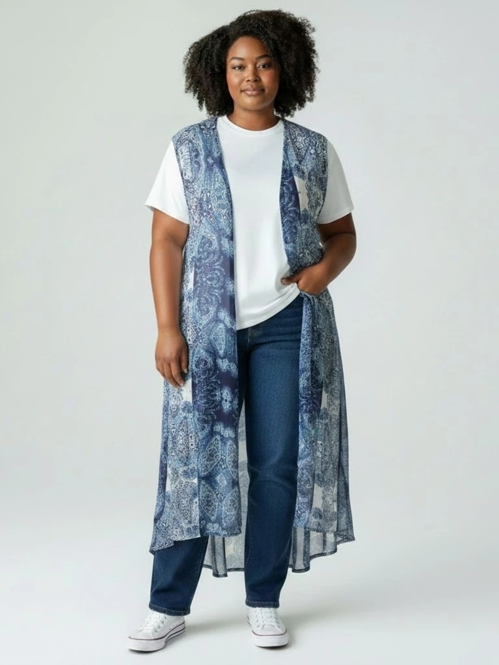 Cha Cha Vente Navy Blue Paisley Duster Vest